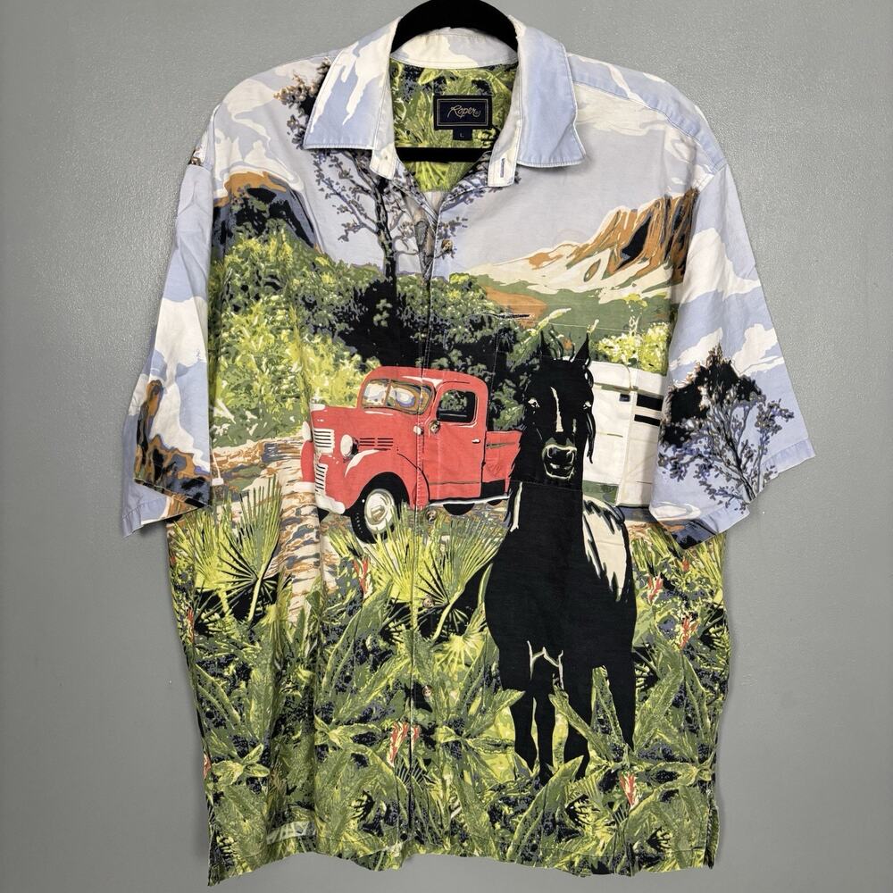 Vintage 90’s ROPER Cowboy Western Horse Truck Button Shirt Large Mountain Ranch
